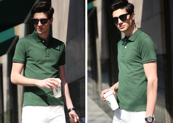 純墨綠色POLO衫/T恤衫定制款式模特效果圖