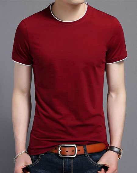 紅色嵌白邊定做圓領(lǐng)文化衫款式模板圖