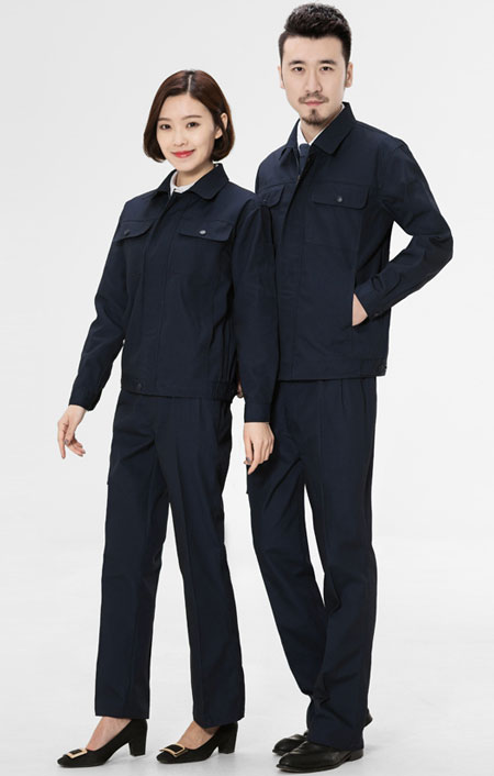 深藍(lán)色長(zhǎng)袖工作服定制款式模板圖二