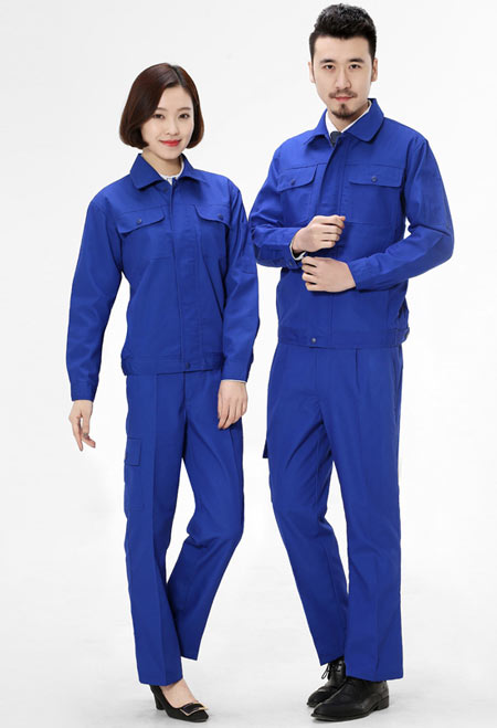 藍(lán)色長袖工作服定做款式模板圖二