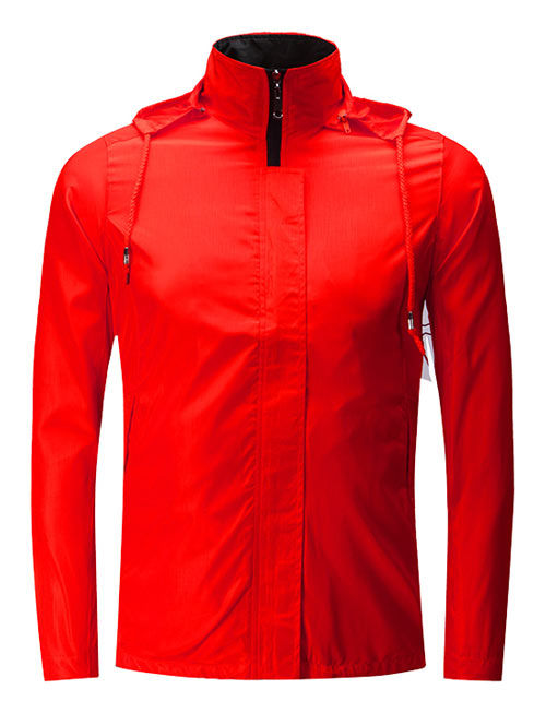 大紅色促銷(xiāo)風(fēng)衣工服訂制款式圖