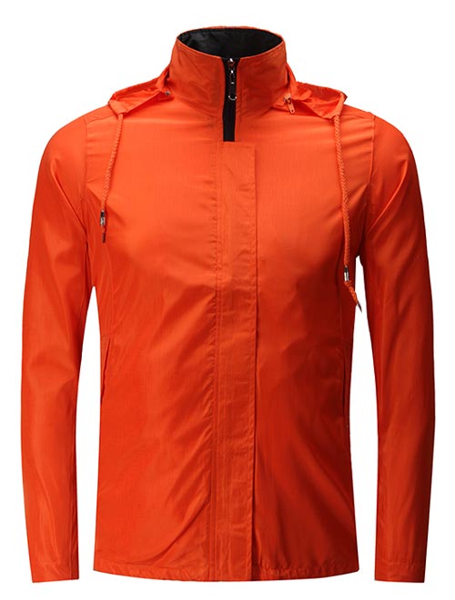 橙色連帽定制防水風衣外套款式圖