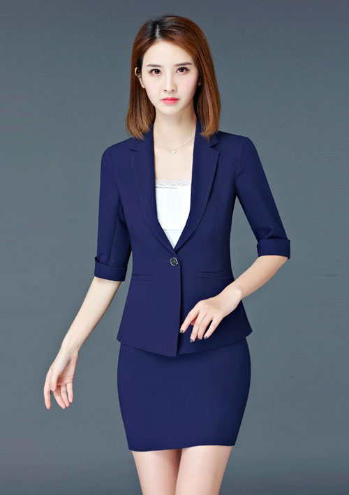 深藍色商場營業(yè)員工作服款式圖