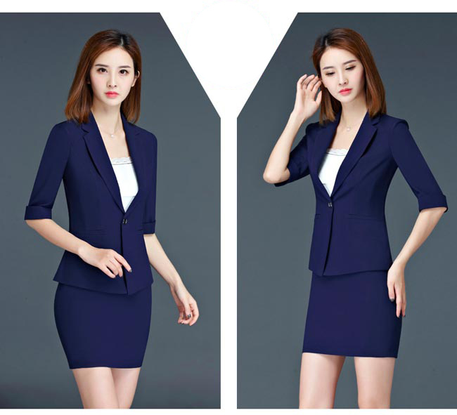 深藍色商場營業(yè)員工作服款式模特展示圖二