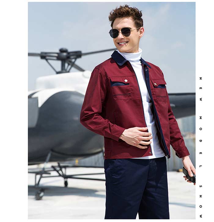 棗紅色長(zhǎng)袖滌棉勞保工程服定做顏色圖