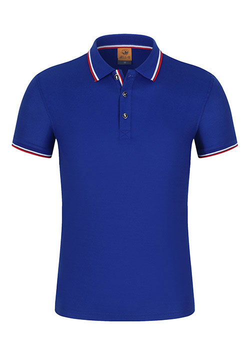 200克間色領(lǐng)寶藍色翻領(lǐng)短袖T恤衫工衣展示圖